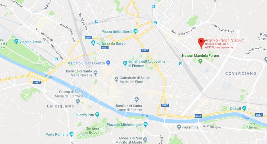 Where is Stadio Artemio Franchi on map of Florence